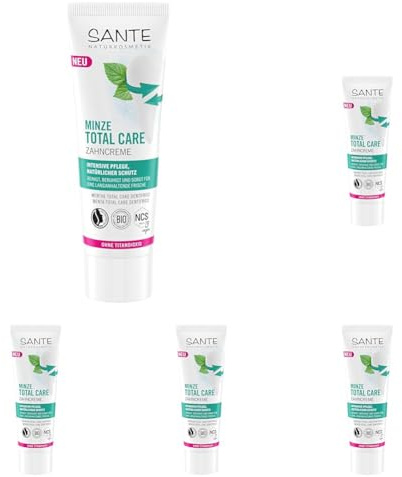 SANTE Naturkosmetik Minze Total Care Zahncreme - 75 ml - Zahnpasta mit Natrium-Fluorid, Xylit & Bio-Salbei - vegan & ohne Titandioxid - intensive Pflege & Schutz für Zähne & Zahnfleisch