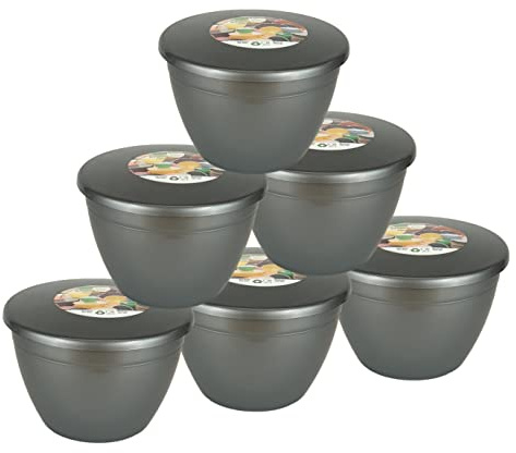 Just Pudding Basins Silver Coloured 1 Pint 570ml Plastic Basin Bowl and Clip-on Lid (6 Pack)