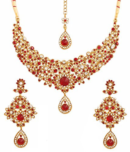 Touchstone Indischer Bollywood-Kastanienbrauner weißer klassischer Hochzeitsabnutzungs-Schmuck-Halskettensatz für Damen Kastanienbraun