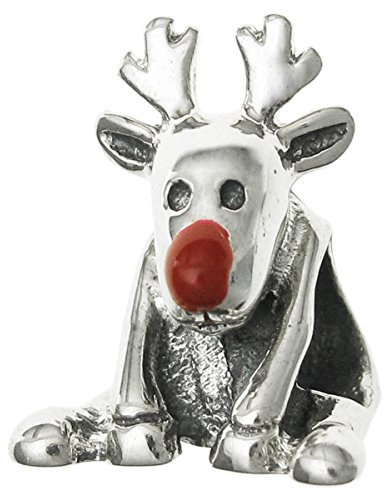 925 Sterling Silber Weihnachten rote Emaille Nase Rentier Perle für europäische Charm-Armbänder