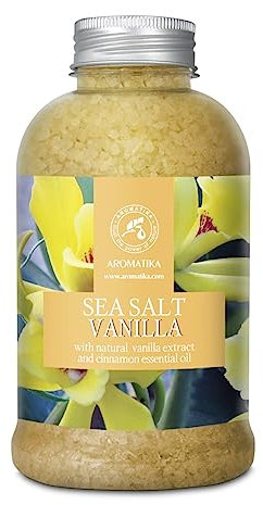 Meersalz Vanille 600g - Badesalz mit Natürlichem Vanille & Zimtöl - Natur Bade-Salz am Besten für Guten Schlaf - Beauty - Baden - Körperpflege - Entspannung - Badezusatz