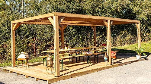 Pérgola grandes dimensiones de madera maciza tratada – techo en venta móvil – 341 x 614 cm