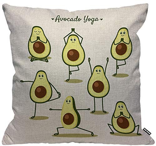 HGOD DESIGNS Avocado-Kissenbezug, Cartoon-Avocado-Doing, Yoga-Posen und Früchte, Heimdekoration, für Herren/Frauen, Wohnzimmer, Schlafzimmer, Sofa, Stuhl, 45 x 45 cm