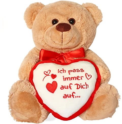 matches21 Teddybär mit Herz/Herzteddy Ich Pass Immer auf Dich auf Hellbraun/beige 25 cm Kuscheltier Schmusetier - Geschenkidee Freundin Klassiker