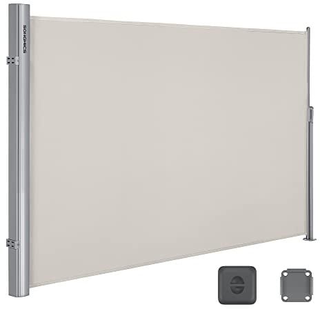 SONGMICS GSA204E01 - Estor Lateral de Aluminio Extensible 200 x 400 cm, protección Solar, Opaca, para balcón, terraza, jardín, Color Beige