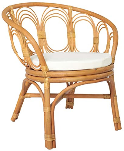 vidaXL Esszimmerstuhl mit Auflage, Küchenstuhl Essstuhl mit Armlehnen, Stuhl Sessel Esszimmer Küche, Rattansessel Rattanstuhl, Hellbraun Natur Rattan Leinenbezug