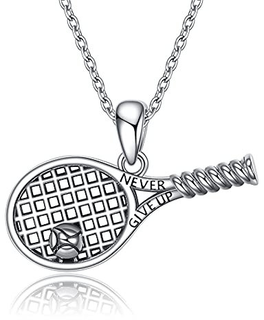 YFN Tennis Halskette Sterling Silber Tennisschläger Anhänger Schmuck Sport Geschenke für Damen Herren Mädchen Jungen