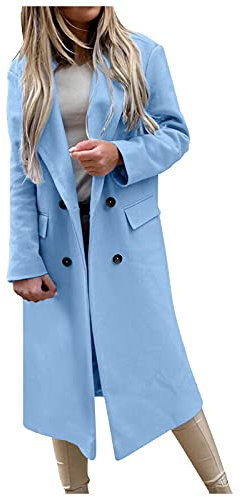 Rosennie Damen Mantel Wollmantel Einfarbig Elegant Revers Winter Mantel Lang Wollmantel Trenchcoat Business Blazermantel mit Taschen und Gürtel Slim Fit Wolle Cardigan Übergangsjacke