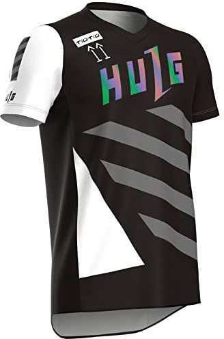 HULG Mountainbike-Shirt, Herren Fahrradtrikot Kurzarm, MTB Trikot, Atmungsaktives Material, Schnelltrocknend, Antibakteriell, L