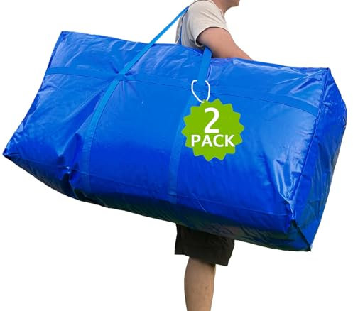 66 Gallon Extra Large Storage Bags, Huge Moving Bags Heavy Duty with Zipper and Stronger Handles, Big Foldable Duffle Bag for Travel, Storage Totes Moving Boxes for College, Christmas Tree,Blue,2 Pack