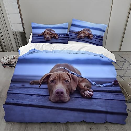 MLUNKQAIL Bettbezug 135x200 Pitbull Bettwäsche Helles Lila Weich Atmungsaktiv Bettwäsche Set Mikrofaser Bettbezüge und 2 Kissenbezüge 80x80 cm mit Reißverschluss für Ganzjaehrig