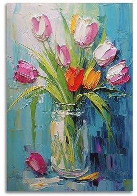 WARL Pflanzenposter Ölgemälde Stil Blume Kunst Tulpe Dekorative Malerei Leinwand Kunst Bild 30 x 45 cm