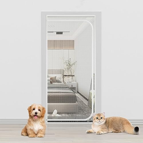 Cat Screen Door, Heavy Duty Pets Proof Screen Door with Double Zipper, Prevent Dogs Cats from Running around, Partition Mesh Cat Door Screen for Living Room, Bedroom, Kitchen (80x200cm)