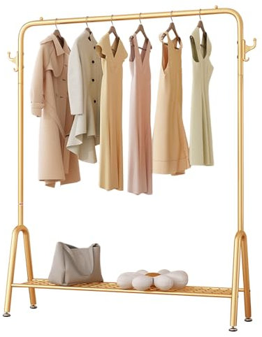 IBEQUEM Kleiderständer, Kleiderstange aus Metall, Minimalistisches Design Garderobenständer, Multifunktional Garderobenständer für Schlafzimmer und Wohnzimmer (Gold)