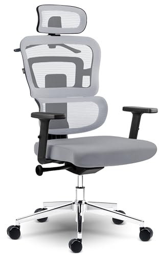 Sofotel Schreibtischstuhl Bürostuhl Ergonomisch Drehstuhl Verstellbar Kopfstütze Lendenwirbelstütze Armlehnen SoftUp Gaslift SoftSwing Stuhl Arbeitszimmer Nicea Grau