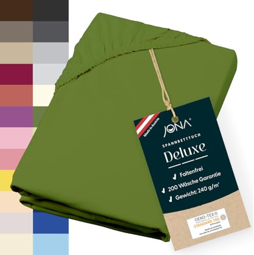 JONA SLEEP® Deluxe Spannbettlaken, Spannbettlaken in Hotelqualität - 240 g/m² - 150 Wäschen Garantie | Made in Austria (olivengrün, 180-200 x 200-220 cm)