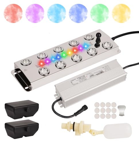 BREUAILY 10 Kopf Ultraschall Nebelgerät 7L/H Ultraschall Vernebler mit LED Lichtern und 400w Wasserdichtem Netzteil Terrarium Nebelmacher für Garten Teich GewäChshaus Mushroom Growing Escape Room
