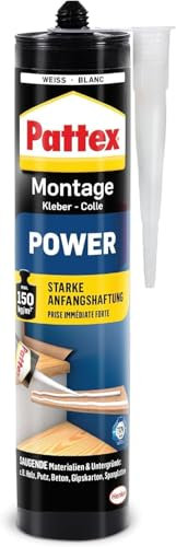Pattex Montagekleber Power, Baukleber mit starker Anfangshaftung, Kraftkleber für saugende Materialien, Kleber für innen & außen