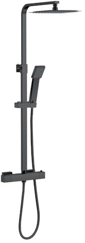 Biubiubath colonne de douche thermostatique avec mitigeur thermostatique, douche de tête carrée 25X25CM, colonne de douche réglable en hauteur,noir
