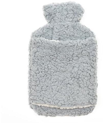 New Teddy Sherpa Fleece Hot Water Bottle with Pocket, Everyday Hot Water Bag for Hot & Cold Compress, Hand or Feet Warmer, Neck and Shoulder Pain Relief 2 Litre UK Safe Tested Bottle (Grey)