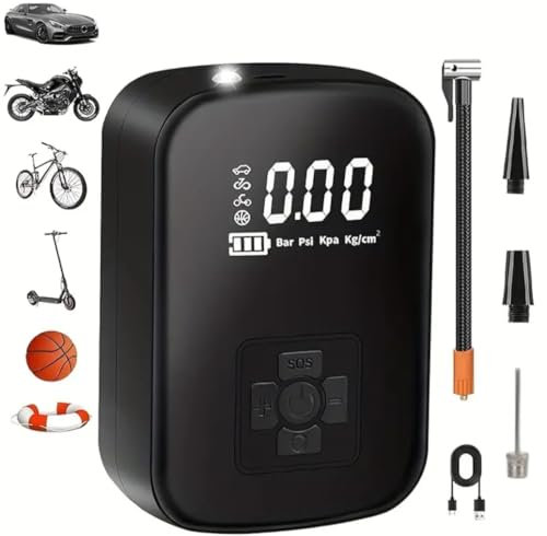 Compresseur à Air Portatif, 4000mAh Mini Pompe à Air Électrique 150PSI Pompe a Velo Electrique avec Écran LCD Numérique 4 Modes Gonfleur Pneus Voiture Rechargeable pour Vélo, Moto, Scoote, Balle