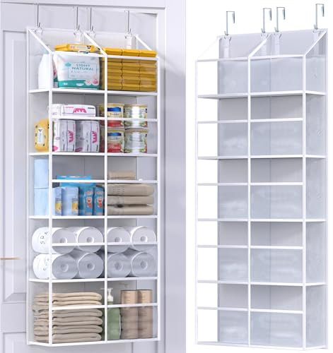 ALLTIDYUP Clear Over Door Organiser with 5 Shelves – Hanging Door Storage with 10 Large Pockets – Back of Door Organiser for Pantry, Bedroom, Nursery, Bathroom – White