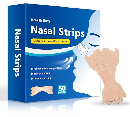 Nasal Strips 50 Pieces Nose Strips Anti Snoring Devices, Instantly Relieves Nasal Congestion Colds, Drug-Free, Snoring Aid for Men and Women, Snore Strips for Sports and Sleep,50 Count (Pack of 1)