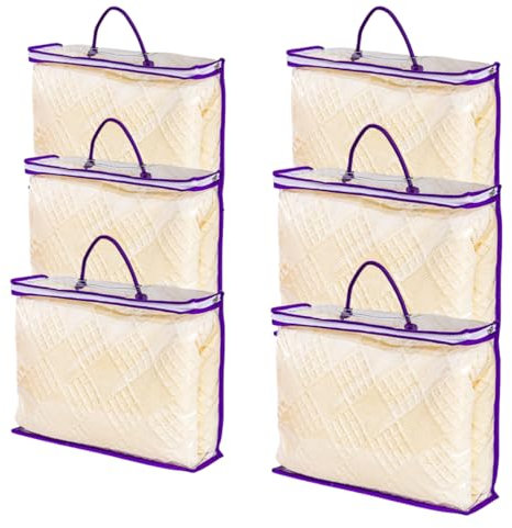6 Pcs Storage Organizer Bags for Clothes, Clear Zippered Storage Bags for Sweater Blanket Bed Sheet Storage, Plastic Storage Bags Closet Linen Sweater Blanket Duvet(Purple