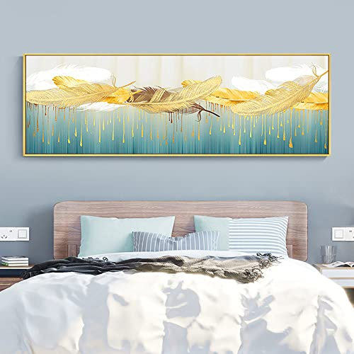 Peinture à l'huile peinte à la main, plumes dorées, pompon en feuille d'or, peintures à l'huile abstraites modernes originales peintes à la main sur toile for mur familial, salon, salle à manger, déco