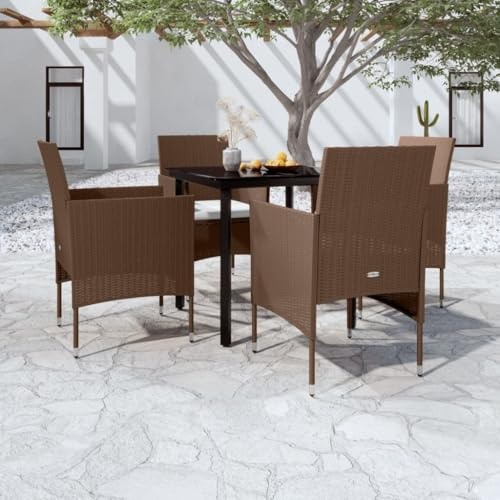 QJBSAVVA 5tlg Rattan-Look Balkonset 80×80 cm anthrazit, Glastisch, Klappstühle, Terrasse
