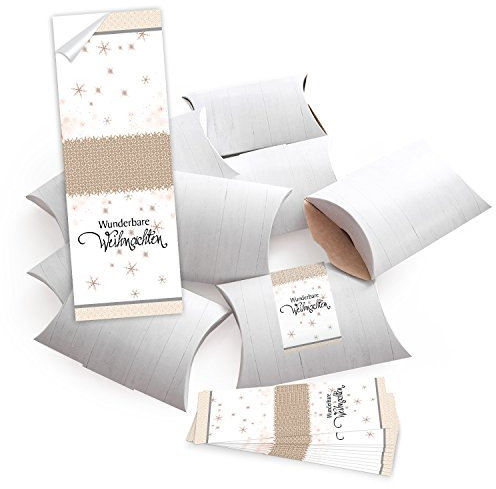 Logbuch-Verlag 100 kleine Schachtel WUNDERBARE WEIHNACHTEN mini Geschenkschachtel Verpackung Kunden give-away Geschenk weihnachtlich weiß MIT Aufkleber 14,5 x 10,5 x 3 cm