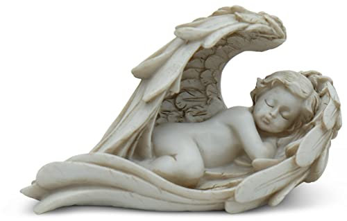 Ange décoratif élégant pour l'intérieur et l'extérieur - Figurine d'ange gardien de 15 cm en marbre-résine - Décoration ange avec ailes comme statue sur la tombe ou le patron de protection
