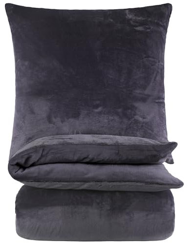 BaSaTex Winter Plüsch Bettwäsche Set Nicky-Teddy Cashmere-Touch Coral Fleece | 135x200 155x220 200x200 200x220 + 80x80 Kissenbezug | Größe: 135x200 | Farbe: Anthrazit