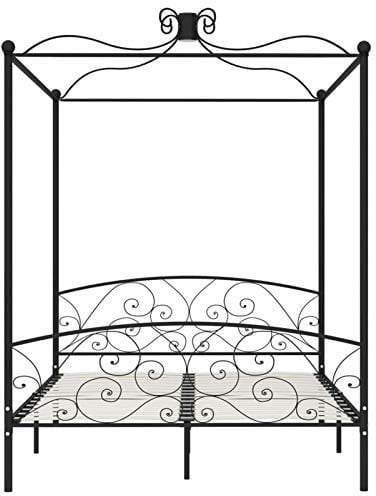 Tidyard Himmelbett 160x200 cm, Metallbett Schwarz, Jugendbett, Einzelbett