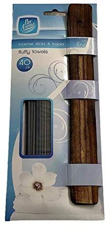Pan Aroma 40 Incense Sticks with Ash Catcher Wooden Holder (Fluffy Towels)