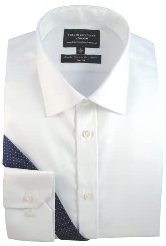 COLLAR AND CUFFS LONDON - Ultimate Non-Iron - 100% Pure Premium Cotton - Fit Guaranteed - Twill Fabric - White Men's Shirt - Long Sleeve - Slim Fit, Single Cuff - Plain Pattern - WS 16.5