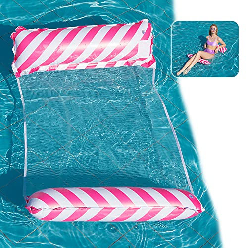 Yisscen Wasser Hängematte,Aufblasbares Schwimmbett 4-in-1Loungesessel Pool,Aufblasbare Hängematte,Pool Float Hängematte Inflatable Swimming Bed,für Kinder Erwachsene Party Schwimmbad Strand (Rose)