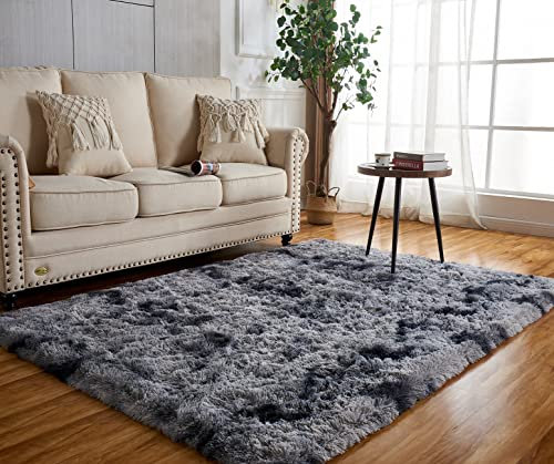 Achiiso Weicher Teppiche,Teppich Hochflor Flauschig,Anti-Rutsch Teppich für Schlafzimmer,Wohnzimmer,Kinderzimmer,Lounge (Dunkelgrau, 120 * 160 cm)