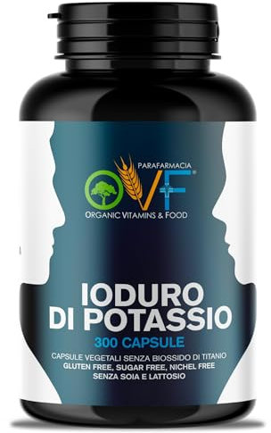 OVF integratore iodio puro 225 mcg (150% VNR), 300 capsule di potassio ioduro per proteggere la tiroide, pillole ioduro di potassio per una scorta conveniente di 10 mesi