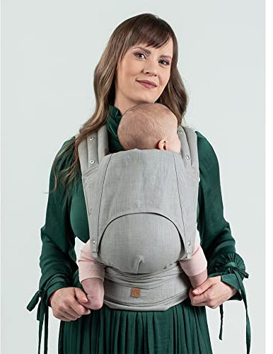 Isara Quick Half Buckle Babytrage in Misty Linen für Neugeborene ab Geburt bis Kleinkindalter (50-98 cm) - schnelles & einfaches Anpassen an die Größe des Kindes - Tragesystem aus Leinen