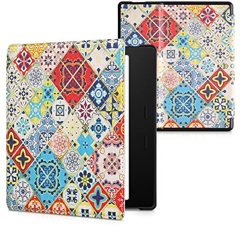 kwmobile Klapphülle kompatibel mit Amazon Kindle Oasis 10. Generation Hülle - eReader Case - Marokkanische Fliesen bunt Blau Rot Hellbraun