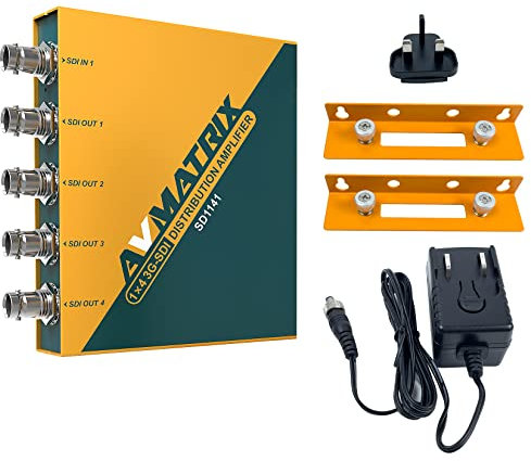 AVMATRIX SD1141 Reclocking Distribution Amplifier 1×4 3G SDI Splitter für SDI- und Multi-Rate-SDI-Videosignale bis zu 1080P 60 Hz (2,97 Gbps). Mit LED-Anzeigen für Power und Signal Lock Threaded