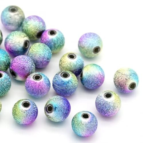 SiAura Material - 300 Stück bunte Acrylperlen Ø 8mm rund strukturiert, Sternenstaub Kunststoffperlen Schmuckperlen Set mit Loch Fädelperlen zum Auffädeln