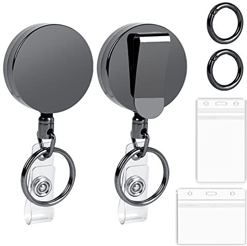 Vicloon Porta Badge Retrattile con Clip Plastica - 2Pcs Portachiavi Bobina in Filo, Carta d'identità con Bobina di Chiave a Catena e Corda in Acciaio da 60cm