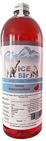 ICE Bär SLUSH Sirop de Pastèque Concentré 1 l (1:5 à 1:20) - Bouteille en Plastique - 6 L de Slush Prêt à l'Emploi