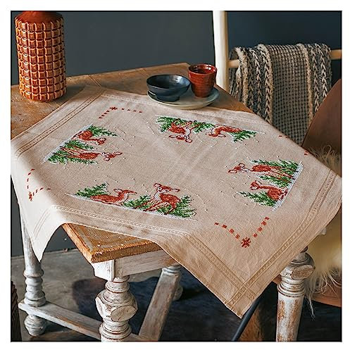 Vervaco Kreuzstich Stickpackungen Tischdecke Hirsch Stickdecken Vorgezeichnet Basteln Erwachsene Kreativ Set Vorgedruckte Decke Sticken 80 x 80 cm Stickset DIY Sticken Set