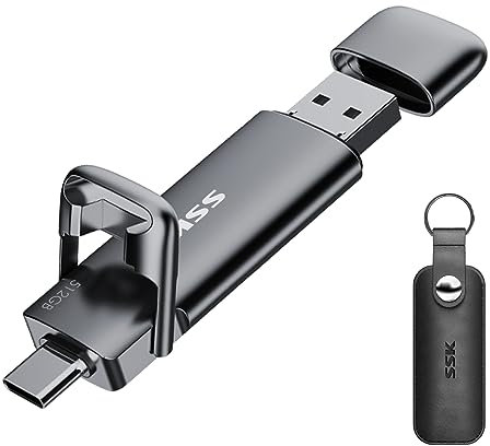 SSK USB C Externe SSD 512GB, mit bis zu 550 MB/s Extreme schneller USB-Stick, Dual-USB Typ C + USB A USB3.2 Gen2 Speicherstick für Android-Telefon, Laptop, Tablet, Mac, Festkörper Laufwerk