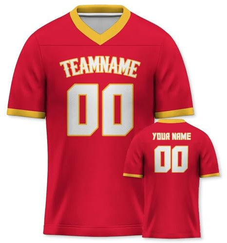 Yolovi Personalisiertes American Football Trikot Print/Embroidery mit Namen Nummer Blank Practice Jersey Shirts Hip Hop Party Trikot für Herren Damen Kinder Rot Gelb