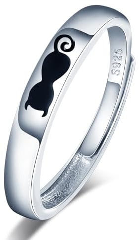 MICGIGI Damen Ring 925er Sterling Silber Offener Ring Katzen Muster Verstellbarer Ring Finger Ring