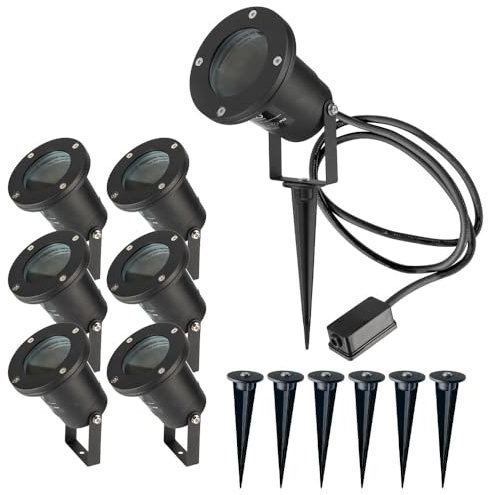 Spots extérieurs avec piquet X6 - Pour Ampoule LED GU10 - Câble 1m50 - Éclairage de Jardin à piquer - Orientable - Étanche IP65